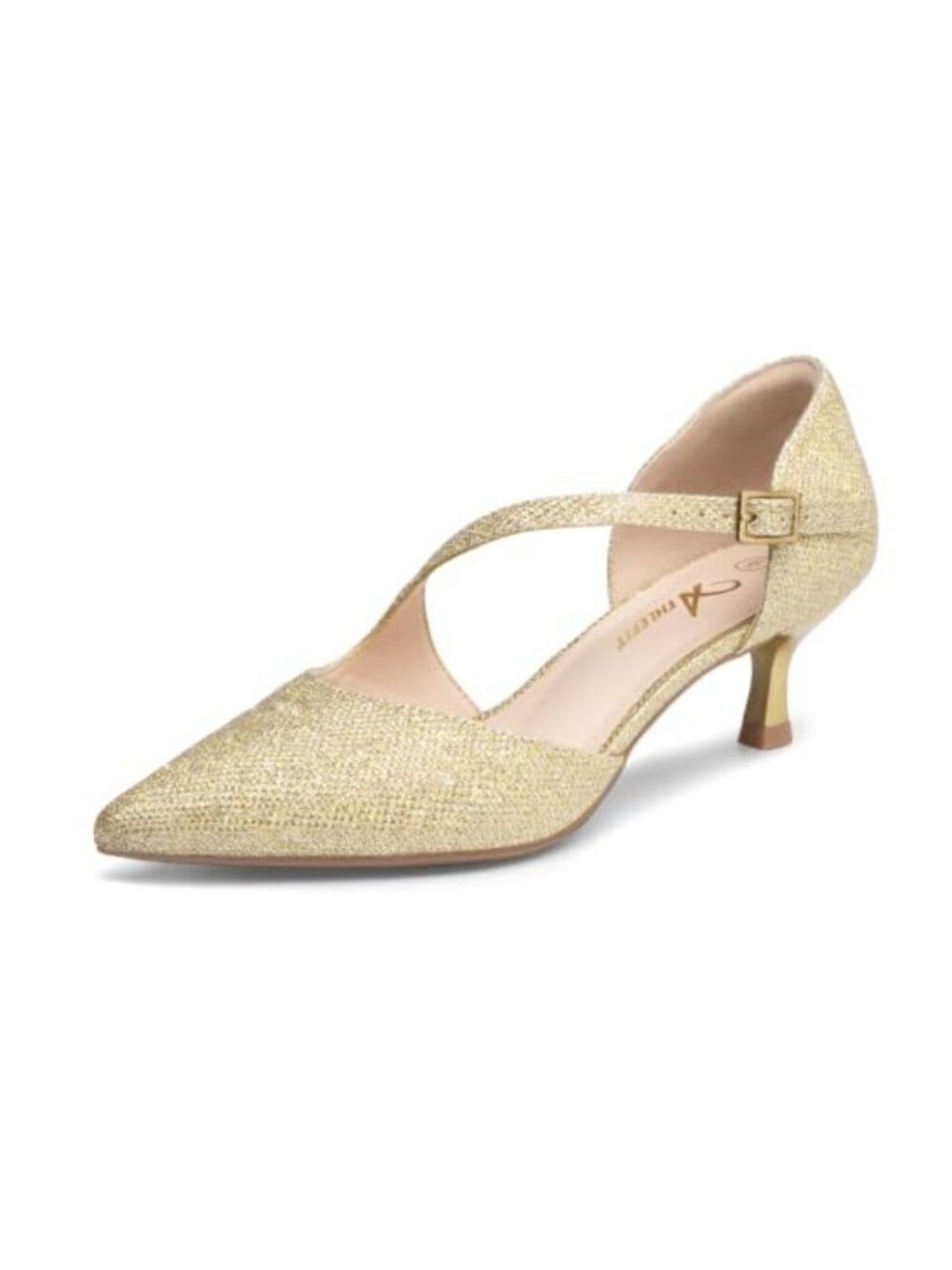 Low Kitten Heel Pointed Toe Pumps Adjustable Buckle Ankle Strap